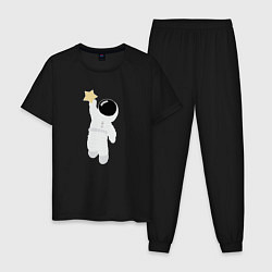 Пижама хлопковая мужская Космонавт и звезда, цвет: черный