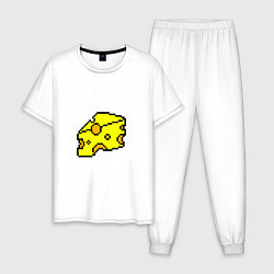 Пижама хлопковая мужская Сыр-пиксели, цвет: белый