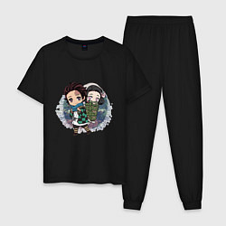 Пижама хлопковая мужская Танджиро и Незуко Камадо, цвет: черный