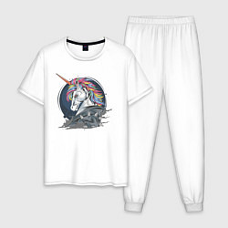 Пижама хлопковая мужская Единорог Rock, цвет: белый