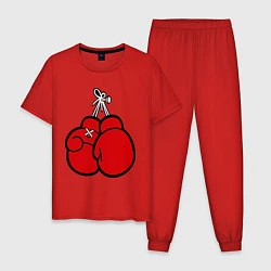 Пижама хлопковая мужская Боксерские перчатки, цвет: красный