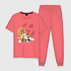 Пижама хлопковая мужская Sleep Eat Play Repeat Бульдог, цвет: коралловый