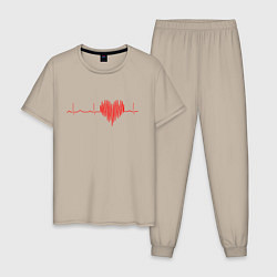 Пижама хлопковая мужская Сердцебиение, цвет: миндальный