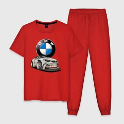 Пижама хлопковая мужская BMW оскал, цвет: красный