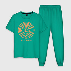 Пижама хлопковая мужская Westworld labyrinth, цвет: зеленый