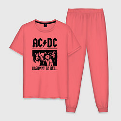 Пижама хлопковая мужская ACDC highway to hell, цвет: коралловый