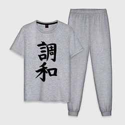 Пижама хлопковая мужская Японский иероглиф Гармония, цвет: меланж