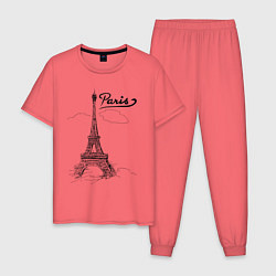 Пижама хлопковая мужская Париж, цвет: коралловый