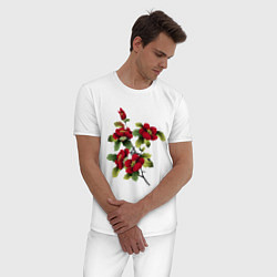 Пижама хлопковая мужская Цветы, цвет: белый — фото 2