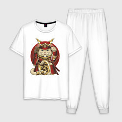 Пижама хлопковая мужская Кот Самурай, цвет: белый