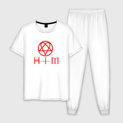 Пижама хлопковая мужская HIM LOGO RED, цвет: белый