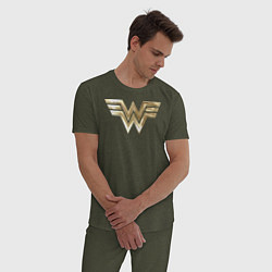 Пижама хлопковая мужская Wonder Woman logo, цвет: меланж-хаки — фото 2