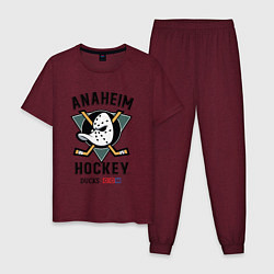 Пижама хлопковая мужская ANAHEIM DUCKS, цвет: меланж-бордовый