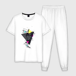 Пижама хлопковая мужская Геометрия треугольники, цвет: белый