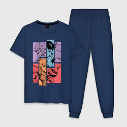 Пижама хлопковая мужская Аска и Синдзи, Евангелион, цвет: тёмно-синий
