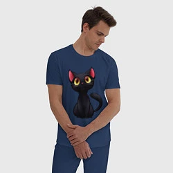 Пижама хлопковая мужская Черный котенок, цвет: тёмно-синий — фото 2