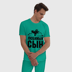 Пижама хлопковая мужская Любимый сын-авиатор, цвет: зеленый — фото 2