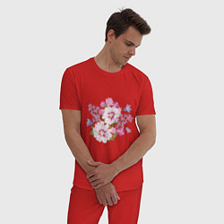 Пижама хлопковая мужская Полевые цветы, цвет: красный — фото 2