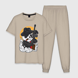 Пижама хлопковая мужская Panda Gangster, цвет: миндальный
