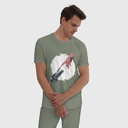 Пижама хлопковая мужская Сотворение Адама - Мотоцикл, цвет: авокадо — фото 2