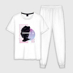 Пижама хлопковая мужская Vaporwave Digital Love, цвет: белый