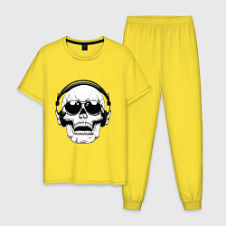 Пижама хлопковая мужская Skull Music lover, цвет: желтый