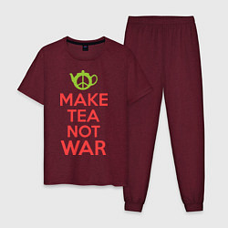 Пижама хлопковая мужская Make tea not war, цвет: меланж-бордовый