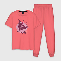 Пижама хлопковая мужская Лига справедливости, цвет: коралловый
