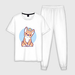 Пижама хлопковая мужская Милый щенок, цвет: белый