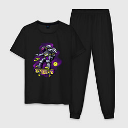 Пижама хлопковая мужская Space skateboard, цвет: черный