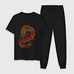 Пижама хлопковая мужская Китайский дракон, цвет: черный