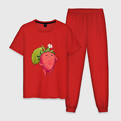 Пижама хлопковая мужская Довольная клубника, цвет: красный