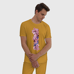 Пижама хлопковая мужская Ветви сакуры, цвет: горчичный — фото 2
