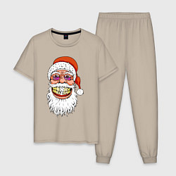 Пижама хлопковая мужская Довольный Санта, цвет: миндальный