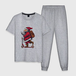Пижама хлопковая мужская Санта на самокате, цвет: меланж