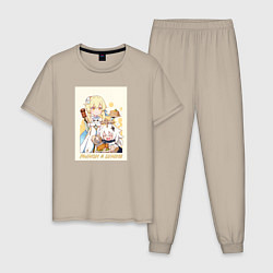 Пижама хлопковая мужская Genshin Impact, цвет: миндальный