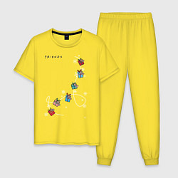 Пижама хлопковая мужская Friends Подарки на веревочке, цвет: желтый