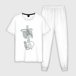 Пижама хлопковая мужская Скелет, цвет: белый
