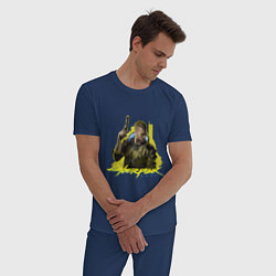 Пижама хлопковая мужская CYBERPUNK 2077, цвет: тёмно-синий — фото 2