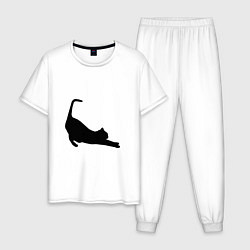 Пижама хлопковая мужская Кошка подтягивается, цвет: белый