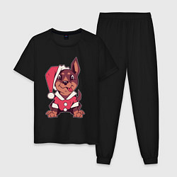 Пижама хлопковая мужская Рождественский пёсик, цвет: черный