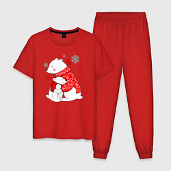 Пижама хлопковая мужская Медведица с медвежонеком, цвет: красный