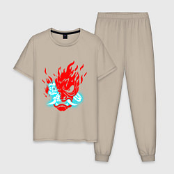 Пижама хлопковая мужская Cyberpunk neon samurai, цвет: миндальный