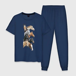 Пижама хлопковая мужская Лошади, цвет: тёмно-синий