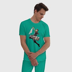 Пижама хлопковая мужская Леви Атака Титанов Арт 03, цвет: зеленый — фото 2
