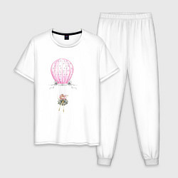 Пижама хлопковая мужская Девочка на воздушном шаре, цвет: белый