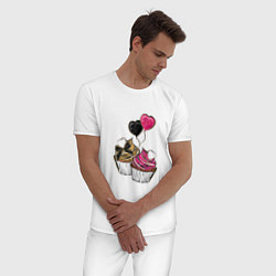 Пижама хлопковая мужская Кексики, цвет: белый — фото 2
