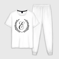 Пижама хлопковая мужская Монограмма с буквой Е, цвет: белый