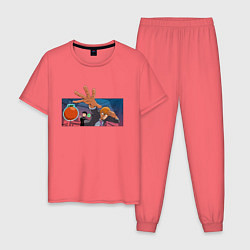 Пижама хлопковая мужская Моб Психо 100, цвет: коралловый