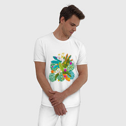 Пижама хлопковая мужская Тропики, цвет: белый — фото 2